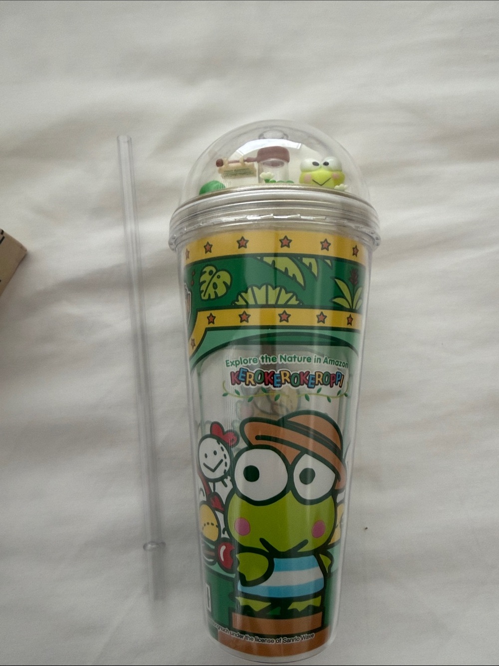 Sanrio Keroppi Clear Plastic Tumbler with Dome Lid and straw from Thailand NWT